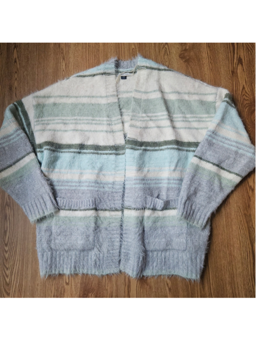 American Eagle Whoa So Cozy Fuzzy Cardigan Eyelash Striped Womens Medium